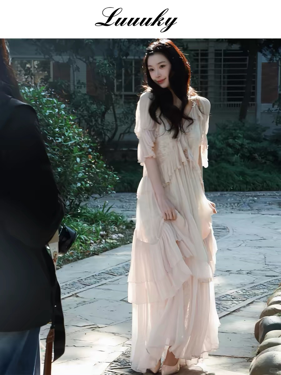 쉬운 꿈 링 같은 단락 프랑스식 발레 바람 드레스 데이트 여행 분위기 센스 롱 스커트