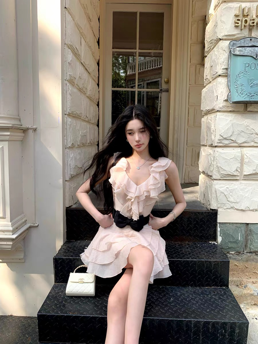 barb chill 생일 제한적 분말 안개 공주 드레스 여성 여름 70 주간 실크 라이 경기 서울 휴가 드레스