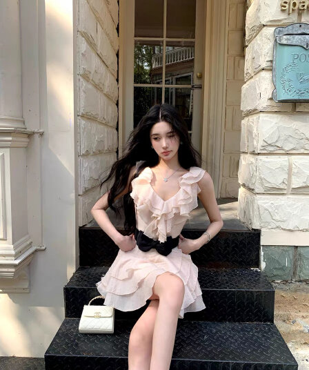 barb chill 생일 제한적 분말 안개 공주 드레스 여성 여름 70 주간 실크 라이 경기 서울 휴가 드레스