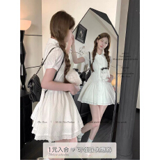 批发THETURE掐腰小白裙收腰显瘦<b class='q'>衬衫</b>连衣裙女夏法式初恋泡泡袖生日裙