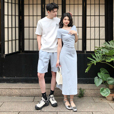 批发夏季新款韩系小众显白气质连衣裙 情侣装