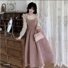 批发绯夜星辰 法式<b class='q'>宫廷</b>风绝美质感细闪收腰长袖礼服<b class='q'>连衣裙</b>