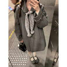 批发8228#实拍中~波点艺术家翻领双排扣毛呢大衣冬<b class='q'>中长款</b>夹棉呢子外套