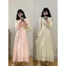 批发9053#实拍出货~迷迭花园法式纯欲v领<b class='q'>蕾丝</b>收腰显瘦千金风<b class='q'>连衣裙</b>