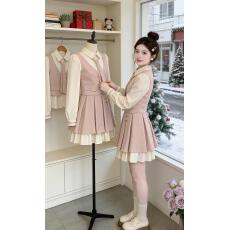 批发9050#有实拍全店出货~南法微风甜美收腰显瘦气质假三件减龄连衣裙