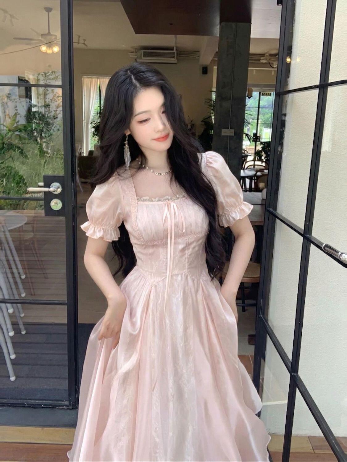 9078# 있음 실사 绯 사쿠라 남자 춤 프랑스식 천 금빛 바람 아름다운 레이스 망사 슬림해 보이는 허리 수축 드레스
