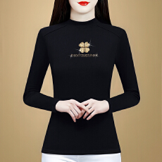 批发半高圆领烫钻花纹打底衫女装<b class='q'>女士</b>秋冬款欧货双面德绒修身显瘦上衣