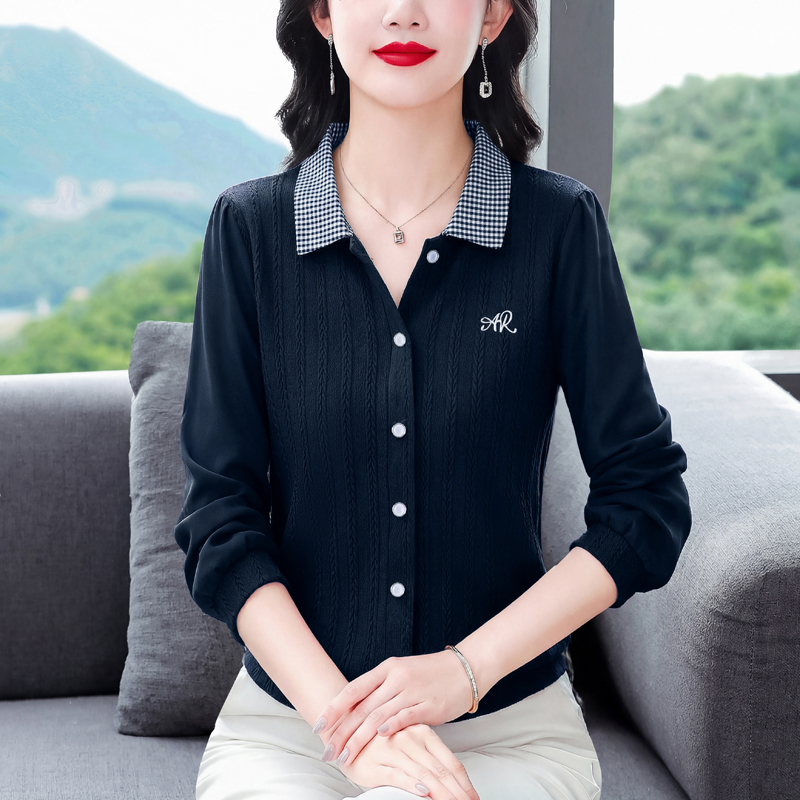 디자인 센스 작은 대중 면 클래스 셔츠 여성 긴 소매 2026 조기 봄 새로운 패치워크 색상 폴로 칼라 셔츠 루즈핏 얇은 맨위