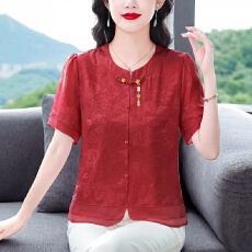 批发2026夏季新款衬衣短袖衬衫女减龄宽松大码洋气小衫遮肚子<b class='q'>妈妈</b>上衣
