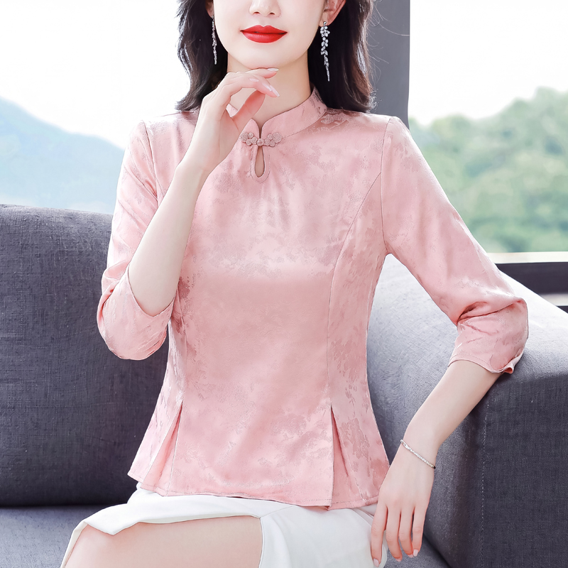 RY9083# 妈妈秋装2026新款中袖小衫中老年女装花衬衫初秋秋季上衣服...