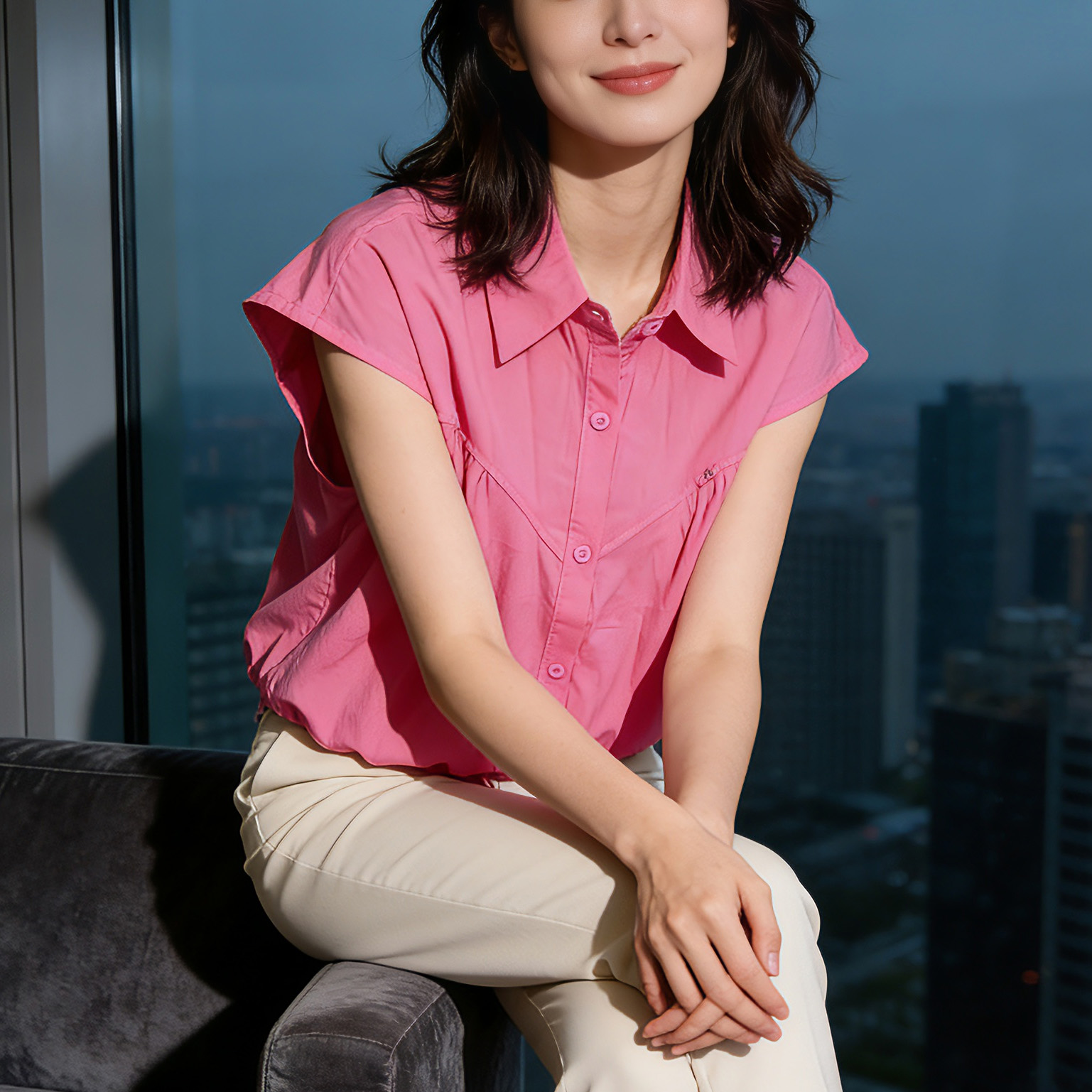 봄 여름 새로운 폴로 칼라 열기 버클 Feifei 소매 셔츠 워시 물 면 통기성 편안함 캐주얼 다용도 표지 배 패션 슬림해 보이는