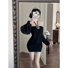 批发实拍2025秋季新款纯欲风韩系气质性感网纱挂脖抹胸显瘦包臀连衣裙