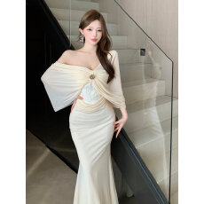 批发实拍法式连衣清冷富贵千金穿搭成人礼礼服裙包臀长裙一字肩生日裙