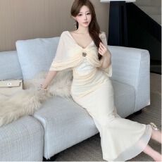 批发实拍法式连衣清冷富贵千金穿搭成人礼礼服裙包臀长裙一字肩生日裙