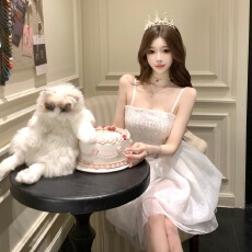 批发实拍富豪千金风白色吊带<b class='q'>连衣裙</b><b class='q'>高端</b>轻奢成人礼生日礼服蓬蓬公主裙