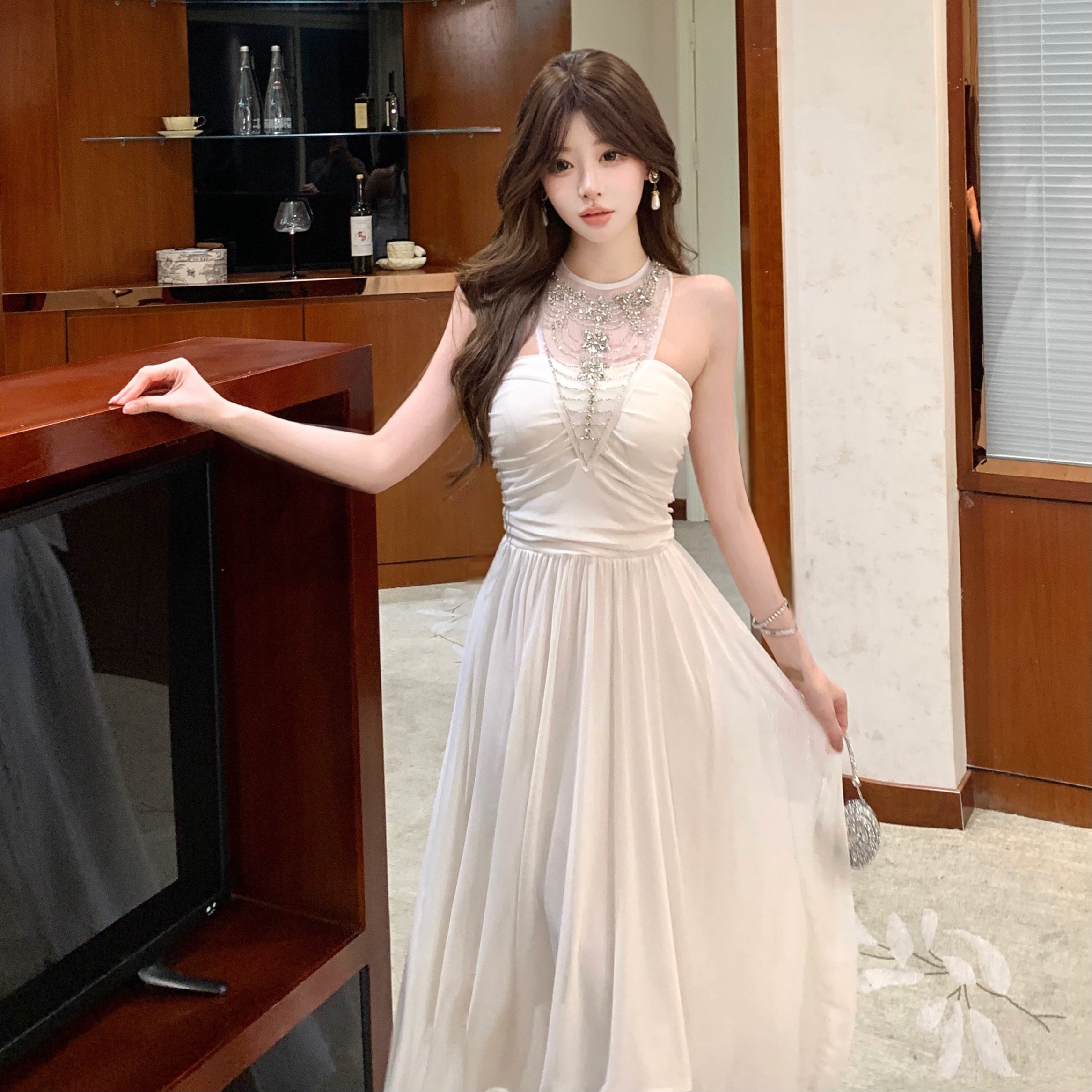 실사 2026 여름 새로운 연인 공주 낭만주의 퀴즈 발레 치마 몸매 가꾸기 슬림해 보이는 망사 외국 가스 드레스