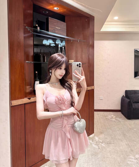 실사 순수한 부드러운 바람 장미 꽃 행침 목 드레스 여름 프랑스식 슈퍼 요정 리본 주름 장식 프릴 미니 스커트