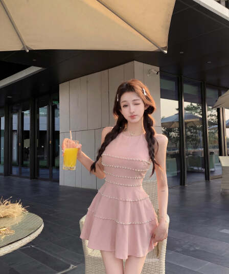 실사 진주 공주 드레스 천 골드 무거운 작업 민소매 허리 수축 슬림해 보이는 드레스 한 마디 쇼트 스타일 작은 드레스 꼬집기 허리 치마