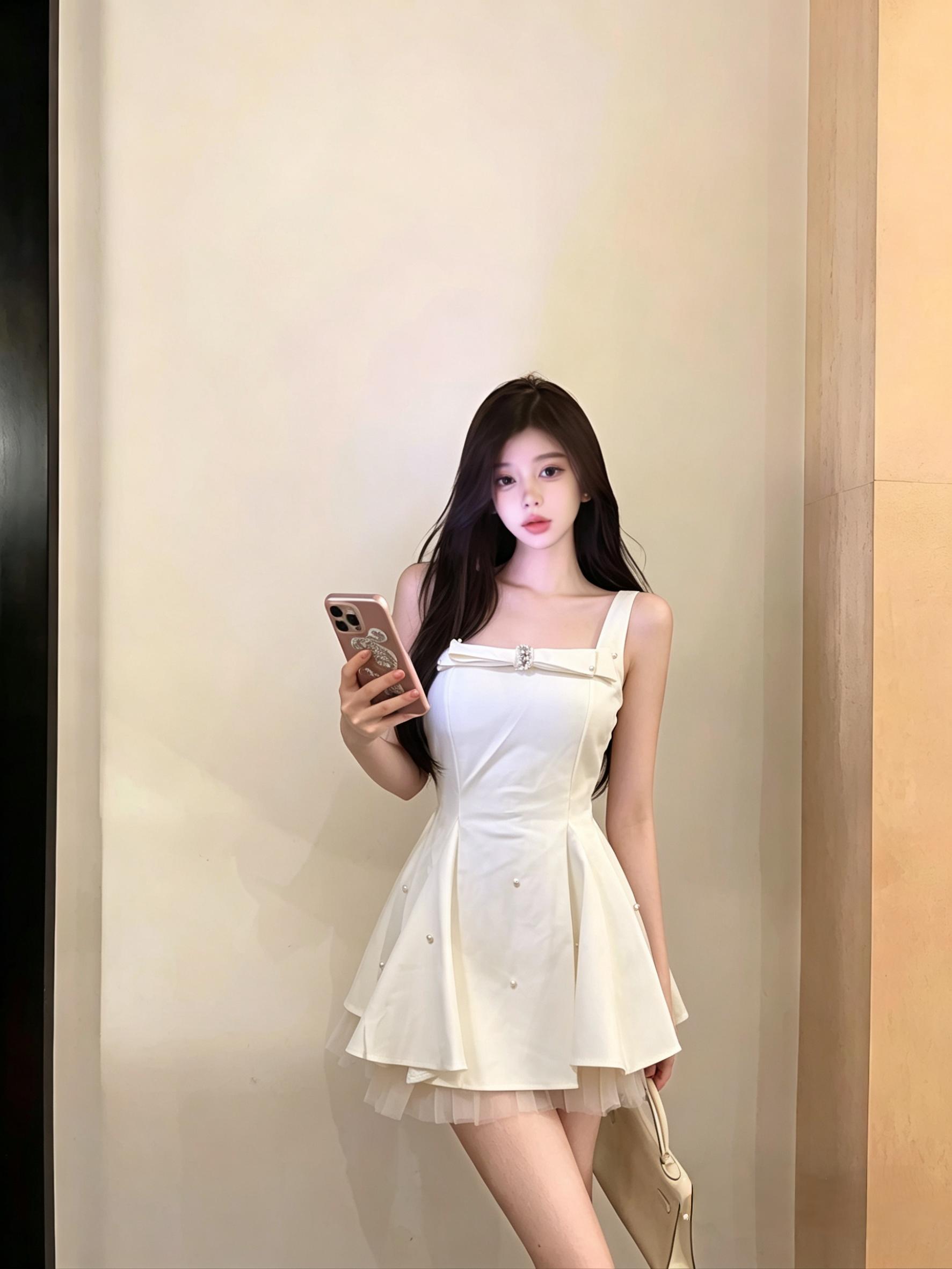 실사 프랑스식 명문 여성 천 금빛 바람 나비 매듭 드레스 여름 허리 수축 퍼프 스커트 작은 드레스 빛 럭셔리 공주 드레스