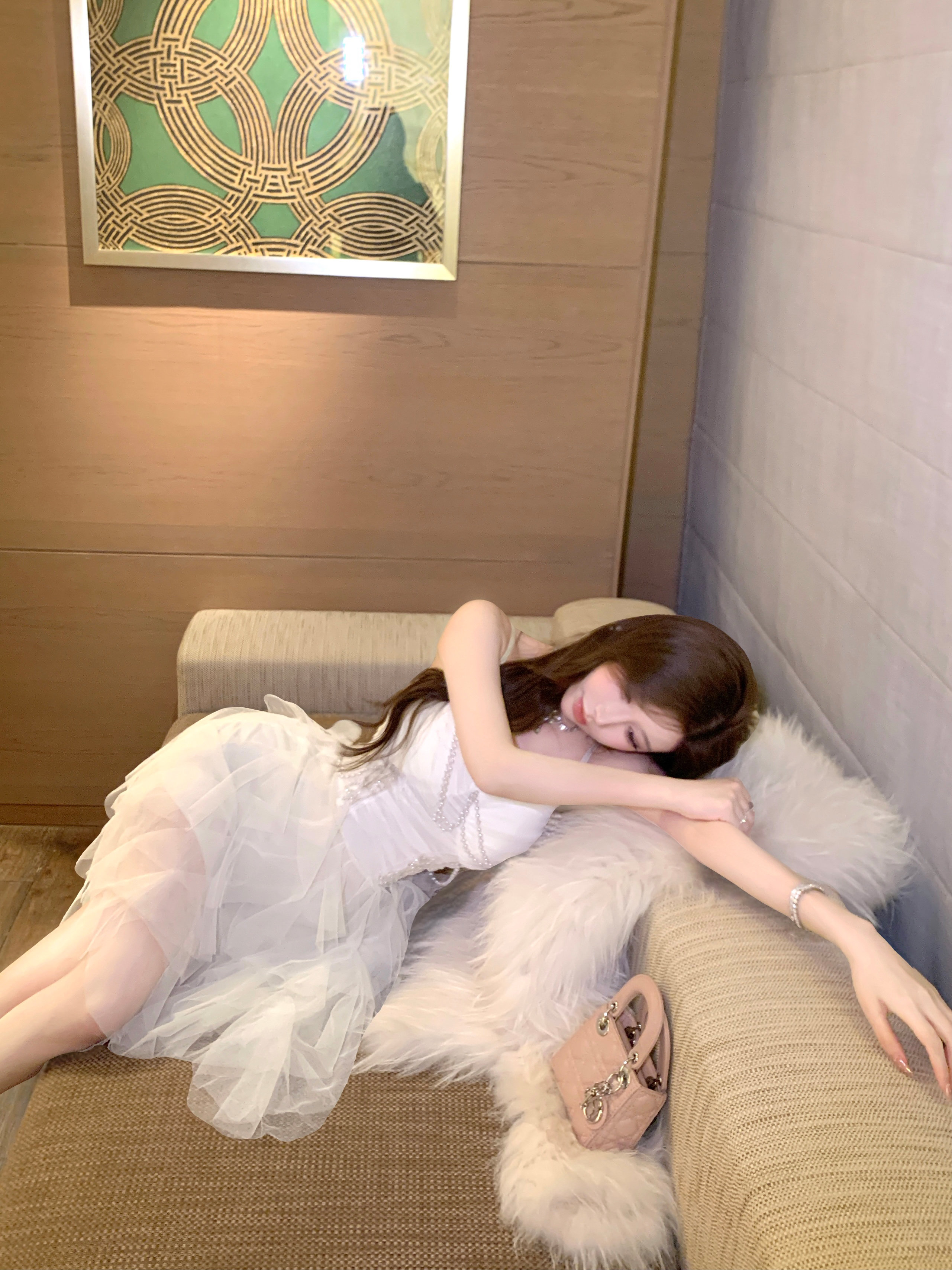 실사 빛 럭셔리 무거운 작업 고급 생일 작은 행사 치마 공주 망사 슬립 진주 체인 불규칙 점프 슈트 롱 스커트