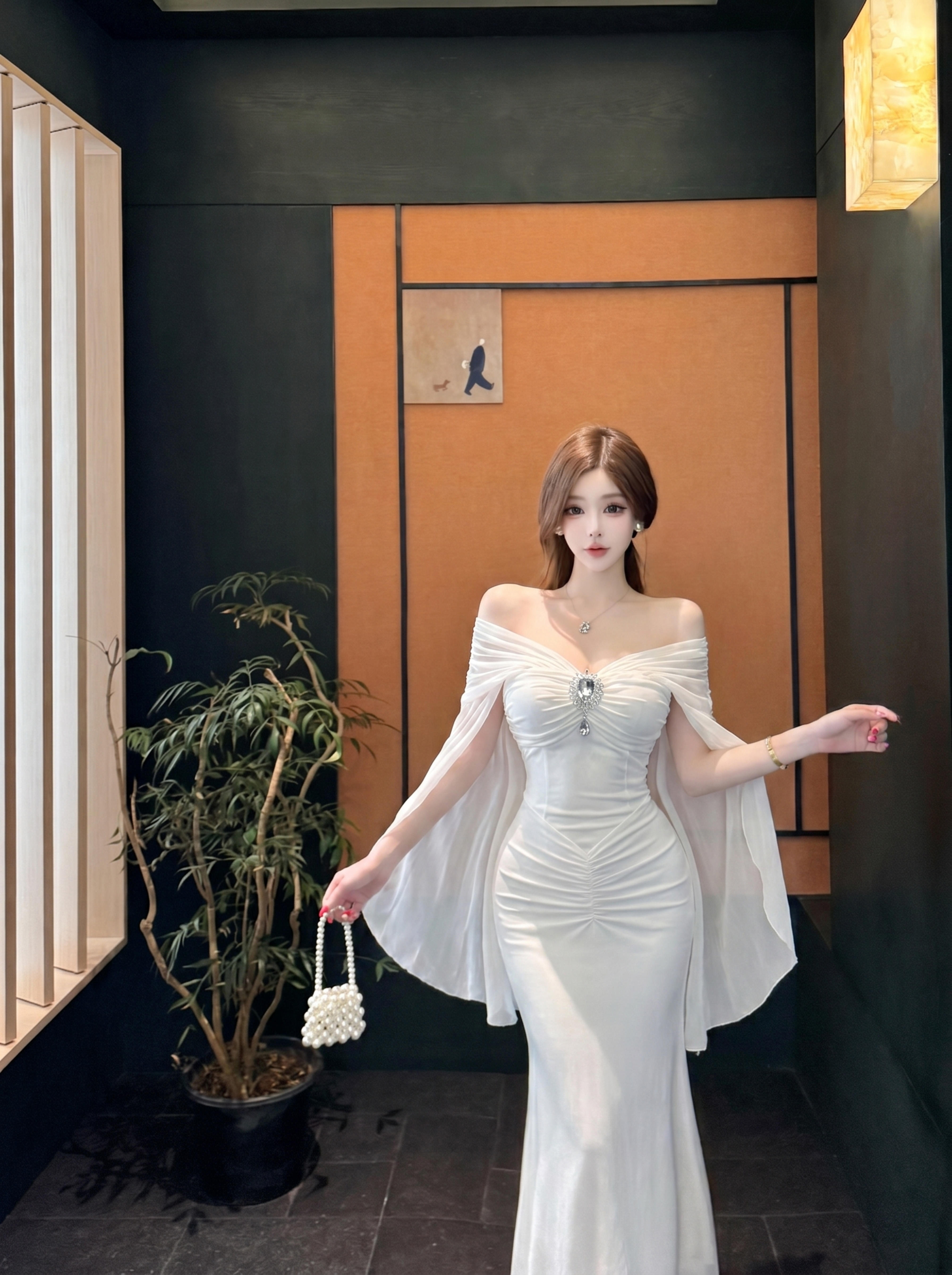 실사 순수한 욕망 절묘한 감기 센스 망사 패치워크 V넥 숄 작은 대중 몸매 가꾸기 Chic 휴가 예복 요정 치마
