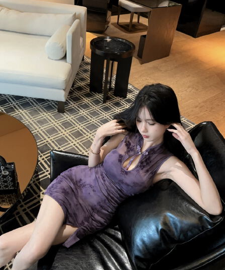 실사 보라색 새로운 중식 향상된 버전 치파오 홀로우 아웃 여성 드레스 여름 핫걸 섹시함 슬림해 보이는 허리 수축 미니 스커트