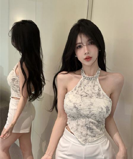 실사 2026 고유 한 프랑스식 다이아몬드 세팅 홀치기 염색 행침 목 디자인 센스 작은 대중 슬림해 보이는 아름다운 의류 퍼프 반 스커트 세트