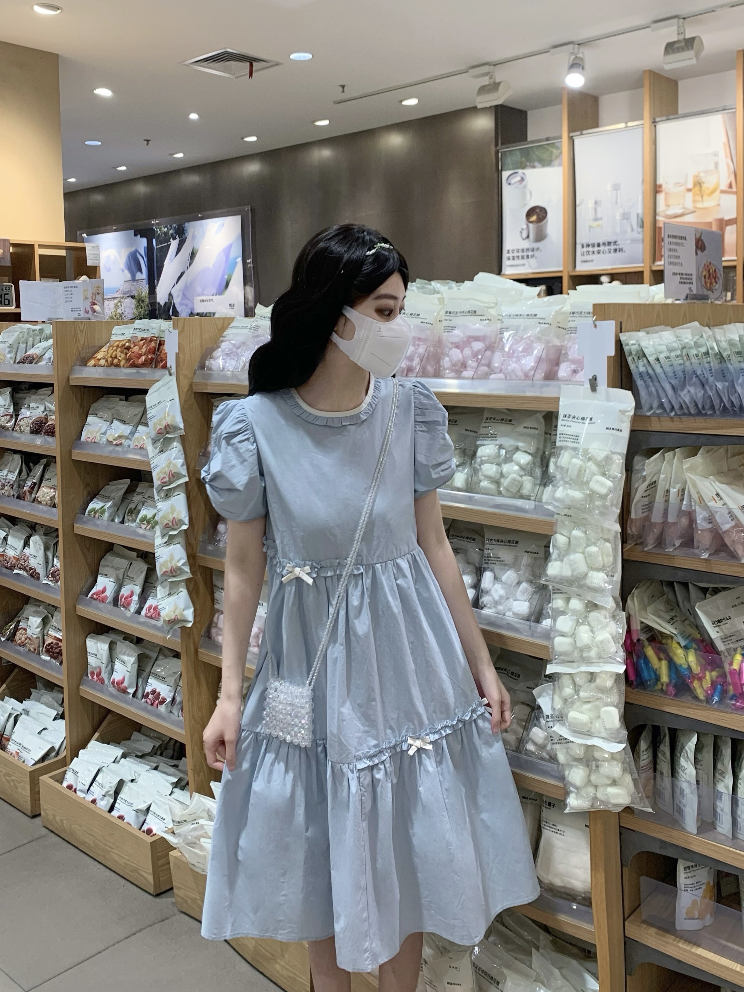 실사 여름 학원 스타일 달콤함 귀여운 레이스 칼라 단색 드레스