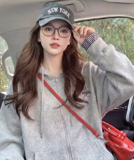 가을 겨울 새로운 두꺼운 복합 원단 자수 알파벳 체크무늬 색상 일치 후드 지퍼 루즈핏 후드티 재킷