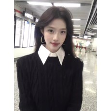 批发假两件内搭打底针织衫修身polo衫女秋季新款毛衣高级感<b class='q'>衬衫</b>领上衣