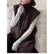 批发羊毛无袖毛衣女咖色美拉德叠穿马夹翻领<b class='q'>针织</b>打底<b class='q'>背心</b>马甲短款上衣