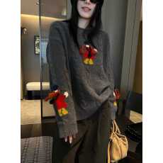 批发卡通<b class='q'>刺绣</b>全羊毛针织衫女欧洲站2025冬装新款欧货女装毛衣打底衫潮