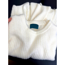 批发韩系温柔白色内搭圆领长袖针织衫女<b class='q'>春</b>秋高级感慵懒风软糯打底上衣