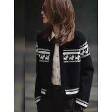 批发高级复古撞色圆领针织<b class='q'>开衫</b>女2025秋冬新款超好看长袖毛衣外套上衣