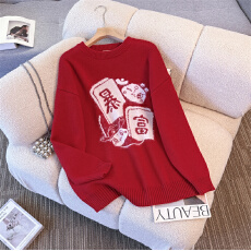 批发实拍 新款圣诞新年红高级感红色<b class='q'>情侣装</b>毛衣上衣