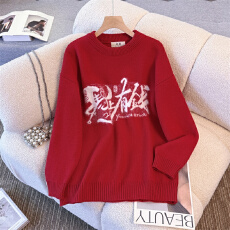 批发实拍 新款圣诞新年红高级感红色<b class='q'>情侣装</b>毛衣上衣