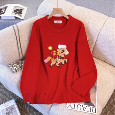 批发实拍 新款圣诞新年红高级感红色<b class='q'>情侣装</b>毛衣上衣