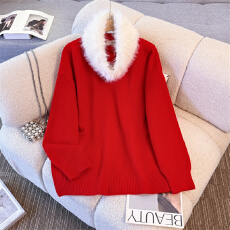 批发实拍 新款圣诞新年红高级感红色<b class='q'>情侣装</b>毛衣上衣带围脖