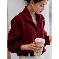 批发圣诞红色翻领毛衣女2025新款秋<b class='q'>冬</b>内搭可外穿高级感显瘦针织衫上衣