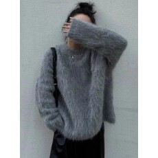 批发高级感穿搭水<b class='q'>貂绒</b>灰色毛衣女秋冬季奶呼呼软糯保暖马海毛洋气上衣