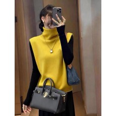 批发黄色高领无袖针织<b class='q'>马甲</b>女2025秋冬新款慵懒风外搭叠穿坎肩背心上衣