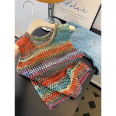 批发深圳南油高端女条纹坎肩镂空<b class='q'>工字</b>吊带针织背心夏t恤无袖上衣