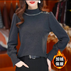 批发冬季加绒保暖<b class='q'>小衫</b>上衣气质简约烫钻百搭显瘦时尚内搭打底衫