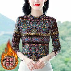 批发实拍德绒洋气印花显瘦打底衫<b class='q'>大码</b>秋冬新款时尚百搭气质内搭上衣