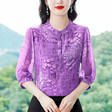 批发洋气圆领七分袖薄款透气衬衣2026新款Z时尚百搭<b class='q'>中年</b>女装休闲小衫