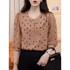 批发2026夏装新款时尚薄款花色衬衫妈妈洋气减龄宽松印花七分袖女<b class='q'>上衣</b>