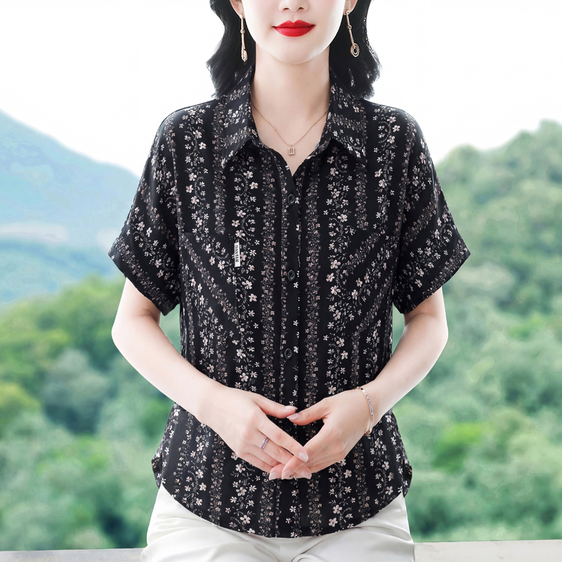 패션 프린트 반팔 여성 셔츠 2026 여름 새로운 외국 가스 루즈핏 슬림해 보이는 폴로 칼라 다용도 품격 맨위 트렌디