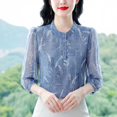 批发夏季新款时尚气质七分袖印花衬衫女洋气宽松显瘦<b class='q'>妈妈装</b>减龄上衣潮