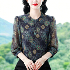 批发实拍2026夏季新款时尚<b class='q'>妈妈</b>七分袖印花女衬衫气质减龄优雅显瘦小衫