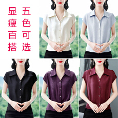 批发夏季珠光缎面设计感小众时尚气质女翻领短袖<b class='q'>t</b><b class='q'>恤</b>百搭减龄显瘦衬衫